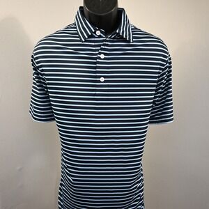 FootJoy Polo Mens M Navy Blue Light Blue Striped Short Sleeve Golf Shirt